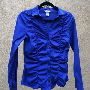 H&M Royal Blue Fitted Scrunch Button Down Shirt