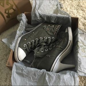 Ash Stone Laceup High Heel Sneaker Army 39
