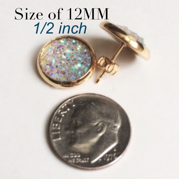 3 for 15🎀 peach champagne flat Druzy style studs - Picture 3 of 4