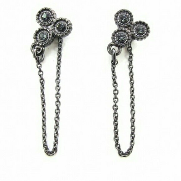 16K Triad Gun Metal W Black Diamond Drop Earrings - Picture 2 of 4
