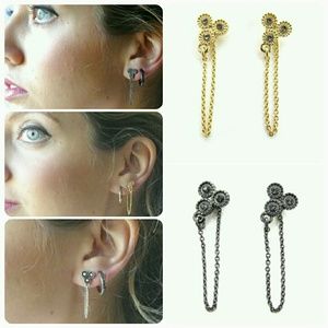 16K Triad Gun Metal W Black Diamond Drop Earrings