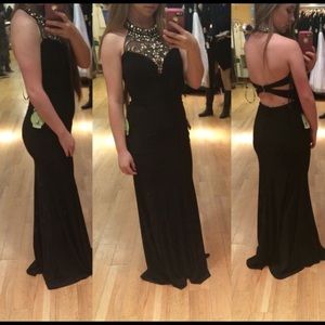 Black and gold prom dress