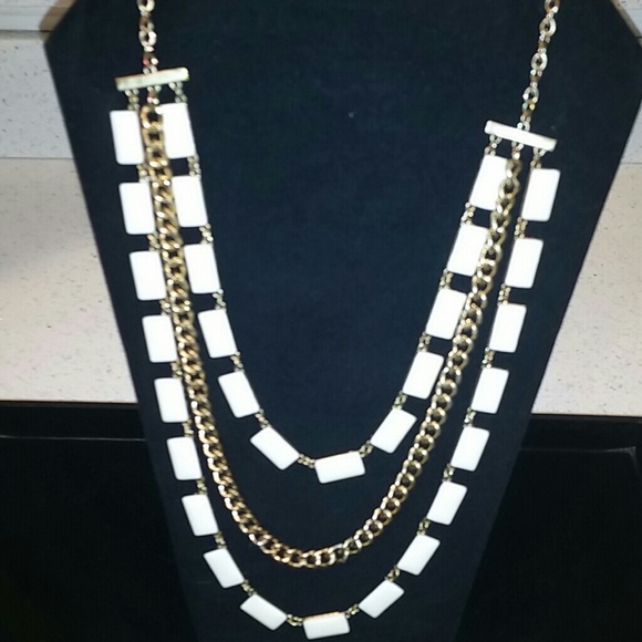 Off White & Gold Rectangle Statement necklace