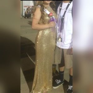 Gold sequined prom dress