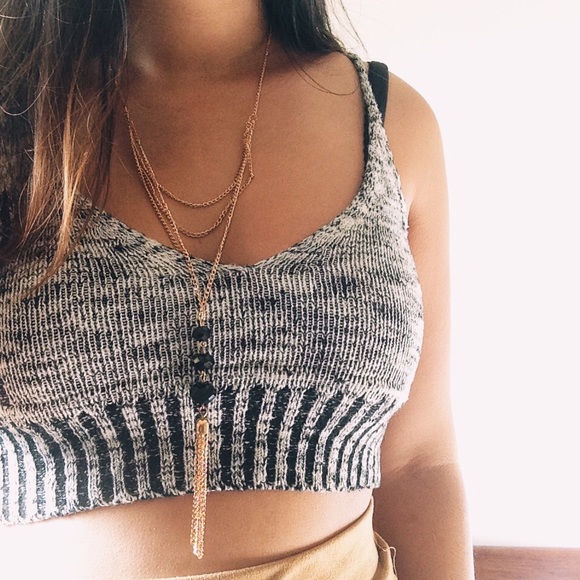 NWOT Black/Gold Chain Tassel Necklace