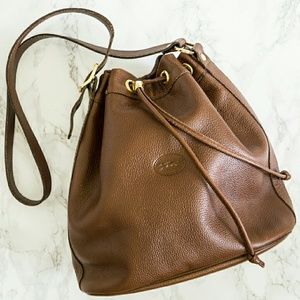 Longchamp brown leather bucket crossbody