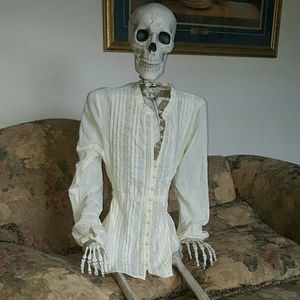 Cream Button Down Peasant Top