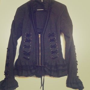 Pinstriped Black Lace Corset Jacket