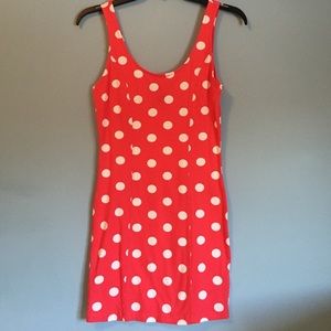 Pink and white polka dot knit bodycon dress