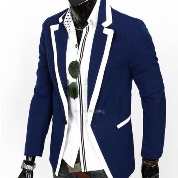 MYMSTORM Men's Blue and White Dress Jacket
