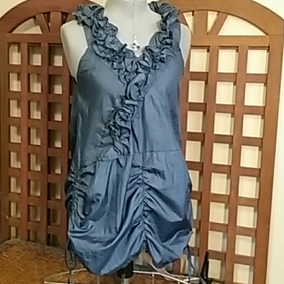 Romantic Ruffled Sleeveless Silk and Rayon Tunic