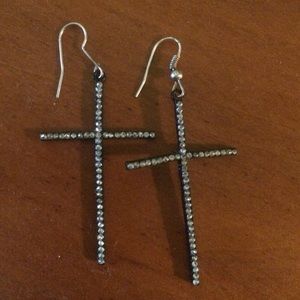 Black & silver diamond cross earrings