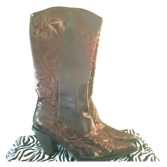 Brown sequin cowboy boots size 11