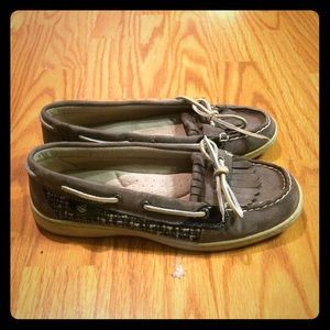Sperry top-sider grey with plaid flats size 8