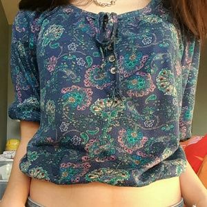 Navy paisley blouse (somewhat crop)