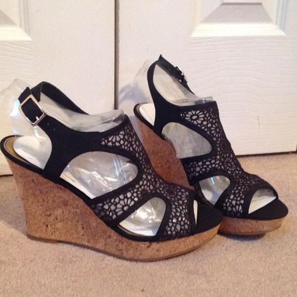 Shoes - Black/Cork Wedges NWOT
