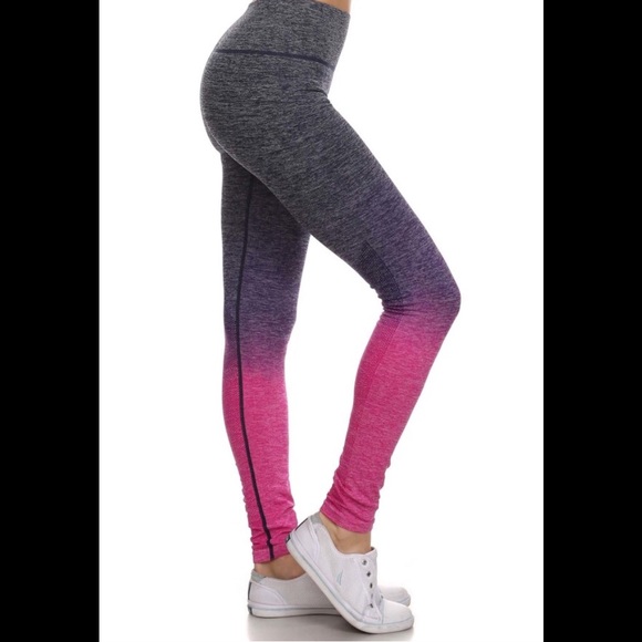 FINAL SALE!Grey and Fuchsia OmbrΓ© Leggings - Picture 2 of 3