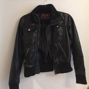 Faux Leather Bomber Jacket