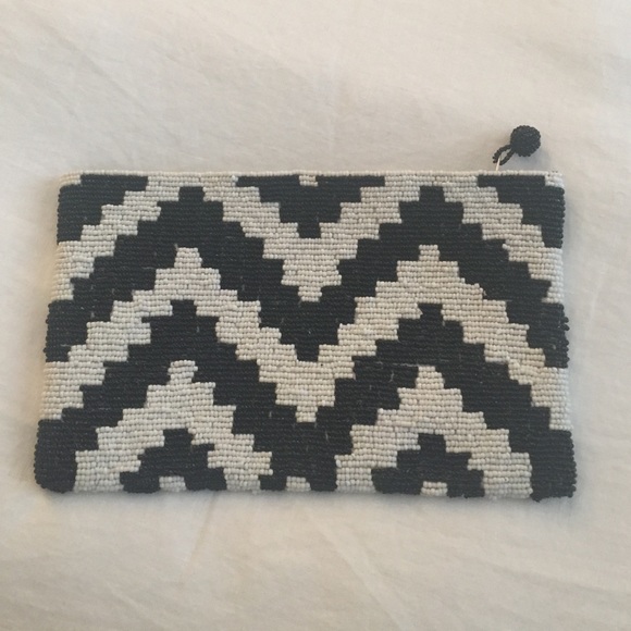 Beaded Black & White zippered clutch