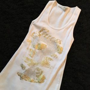 White Guess Rhinestone Tank Top