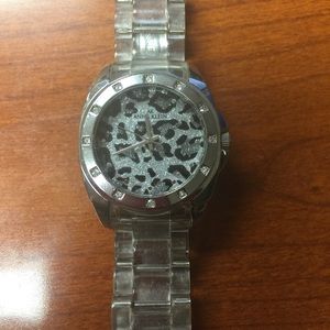 Animal print face with clear watch band