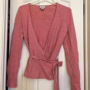 Salmon pink wrap sweater