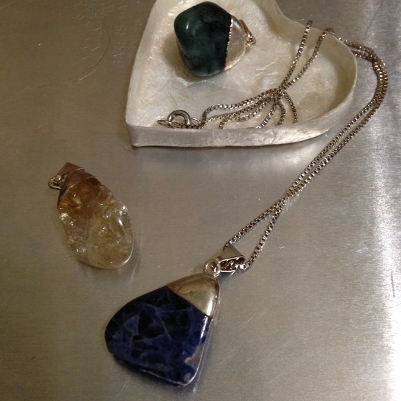Sterling Silver Necklace with Stone Pendants