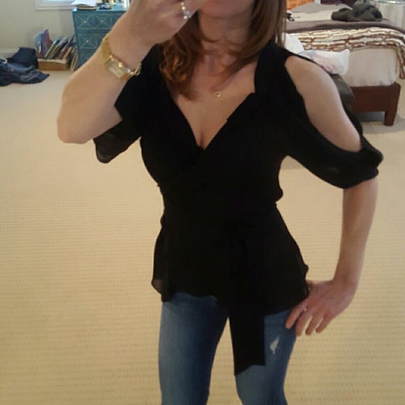 BCBG Max Azria Black Silk Shirt Blouse S