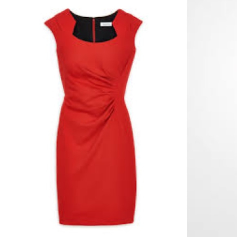 Calvin Klein red ruched dress HOT
