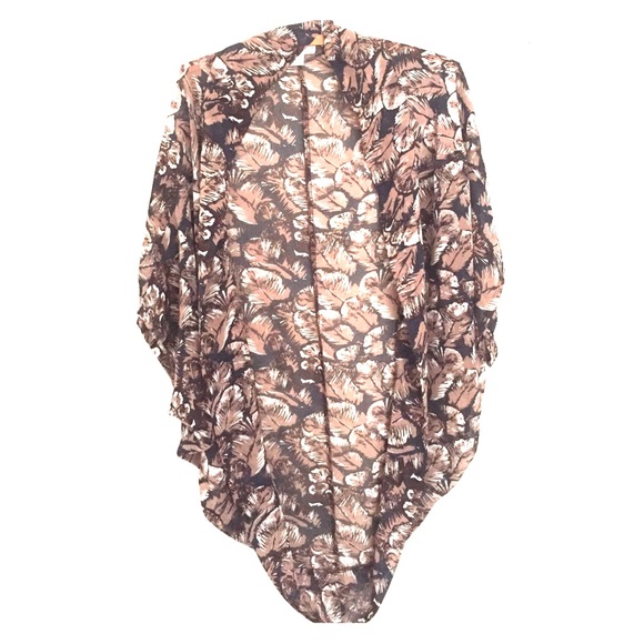 feather-print sheer kimono