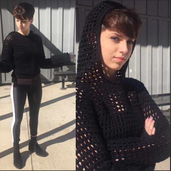 Wide Knit Hoodie W/ Bell Sleeves