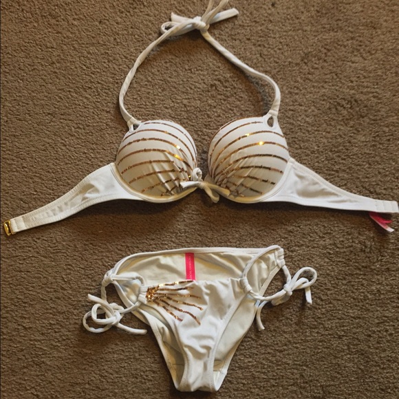 Victoria's Secret White With Gold Sequin Bikini