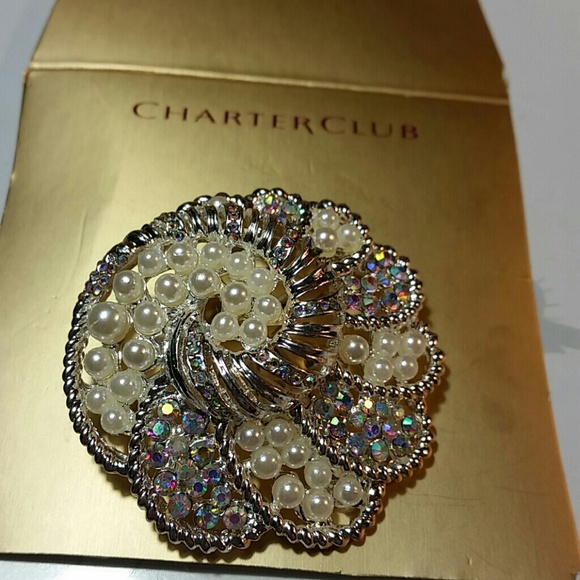 Pearls brooch with crystals silver plated by Charter Club - Picture 3 of 5