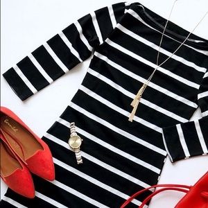 Black and White Striped Midi Dress