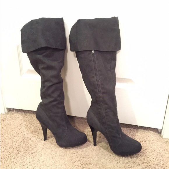Charcoal High Heel Swede-like Boots