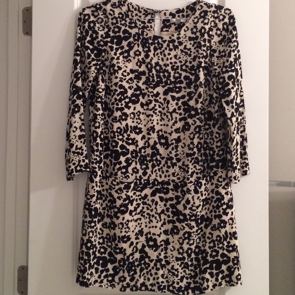 JCREW silk shift dress in black/white leopard
