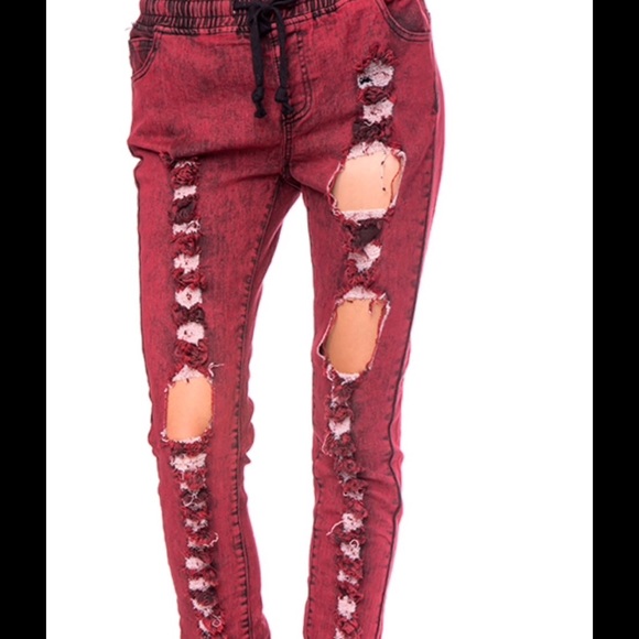 Distressed jean joggers