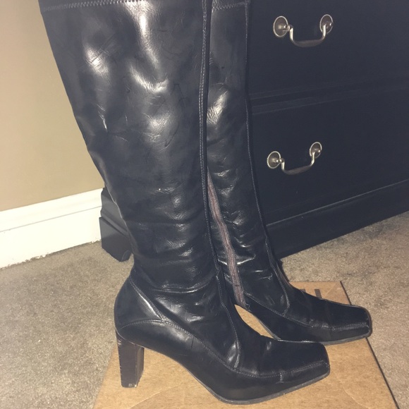 Black patent leather Franco Sarto knee boots