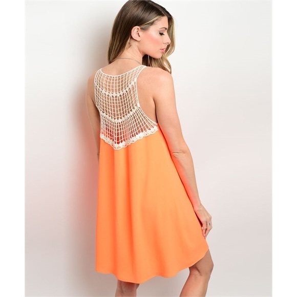 Boutique Dresses & Skirts - Orange Crochet Back Trapeze Dress Size Small