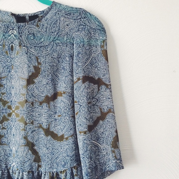 Print Green & Blue Peplum Blouse