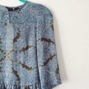 Print Green & Blue Peplum Blouse