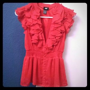H&M red ruffled blouse