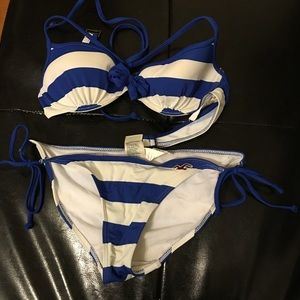 Hollister Striped Blue Bikini Top + Bottoms