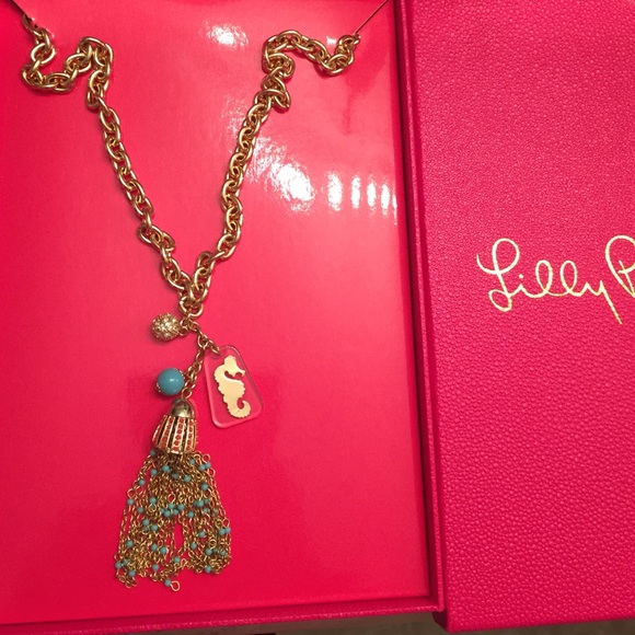 Lilly Pulitzer gold seahorse tassel necklace