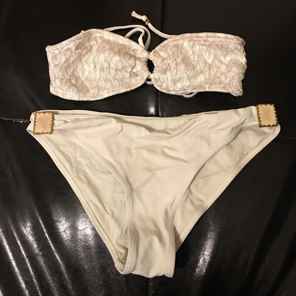 White Bikini Top + Bottom w/ Gold