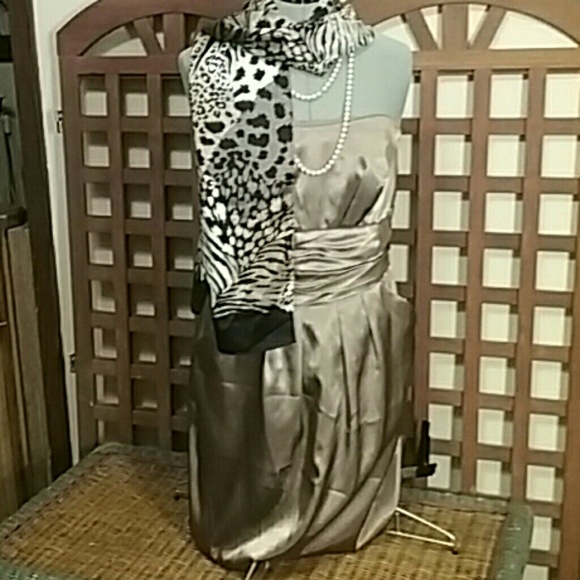 Strapless Bronze Formal Dress with Pockets