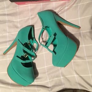sea green suede platform heels