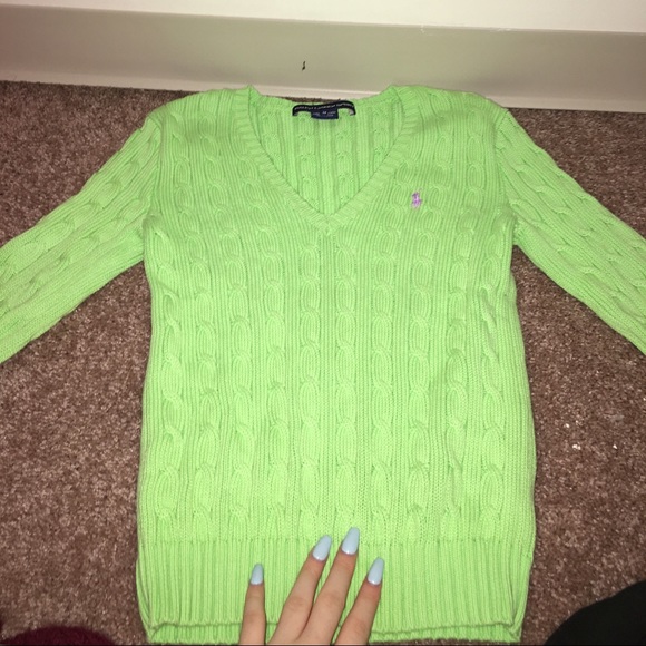 Green cable-knit sweater - Picture 1 of 3