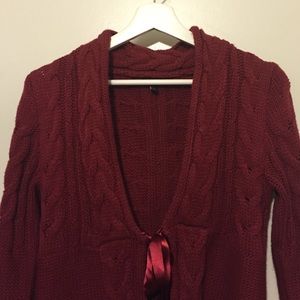 Thick red knit cardigan