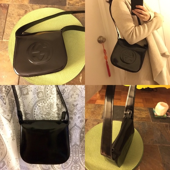 90s Vintage Gucci Patent Leather Shoulder Bag